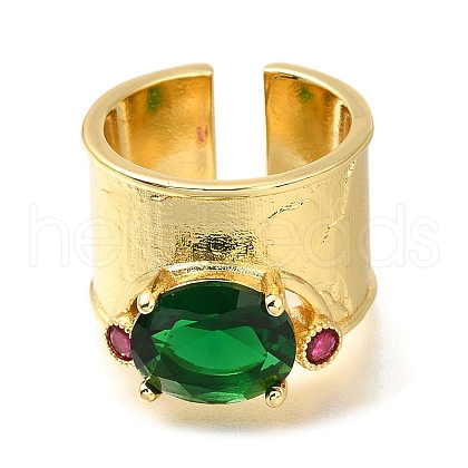 Rack Plating Brass Micro Pave Cubic Zirconia Open Cuff Rings for Women RJEW-M022-29G-1