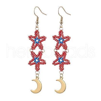 Star Glass Seed Beaded Dangle Earrings for Women EJEW-MZ00206-02-1