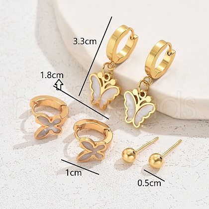Sweet 304 Stainless Steel White Shell Butterfly Earrings Set for Women MP5411-1-1