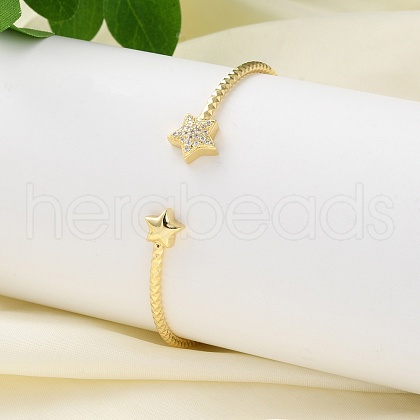 Clear Cubic Zirconia Open Cuff Bangle BJEW-G737-01G-04-1