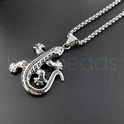 Stainless Steel Gecko Pendant Necklaces for Women Men HN4947-1