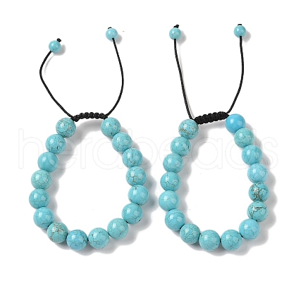 10mm Round Natural Crackle Turquoise  Braided Bead Bracelets BJEW-C067-01C-10-1