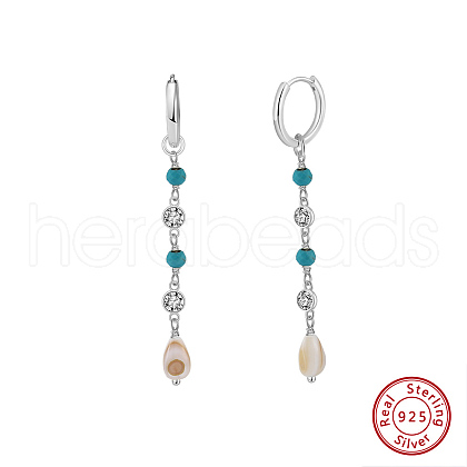 Natural Turquoise Beaded Hoop Earrings EJEW-L294-002P-1