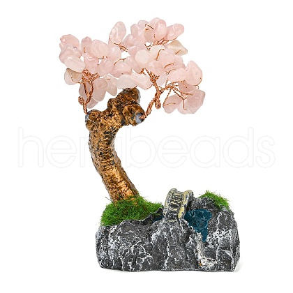 Natural Rose Quartz Chips Money Tree Decorations DJEW-P018-01B-1