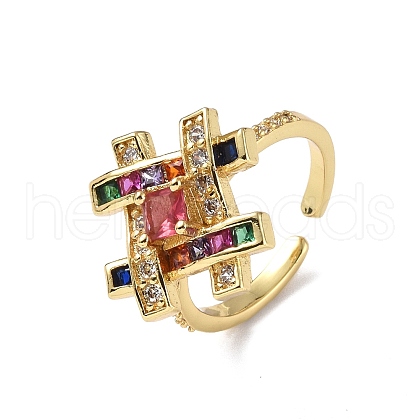 Cubic Zirconia Symbol # Open Cuff Ring RJEW-P046-01G-03-1