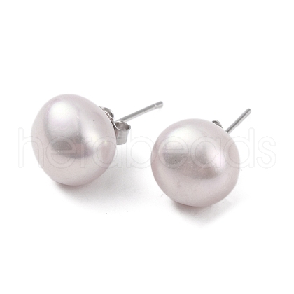 Mother's Day Jewellery Natural Pearl Round Bead Stud Earrings X-EJEW-E298-01G-03P-1