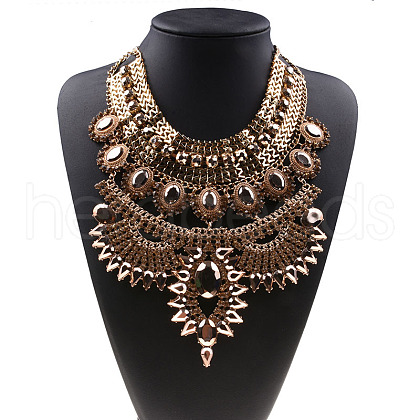 Alloy Crystal Rhinestone Trible Floral Chunky Bib Necklaces for Women FS-WG76656-01-1