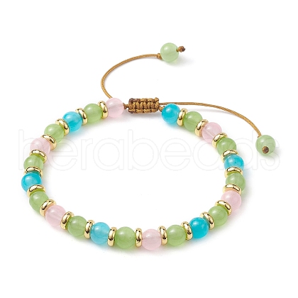 Adjustable Colorful 6.5mm Round Imitation Jade Glass & Brass Braided Bead Bracelets for Women BJEW-JB10697-1