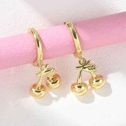 Brass Cherry Hoop Earrings EJEW-M077-19G-02-1