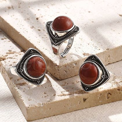 Natural Red Jasper Adjustable Rings G-P560-03AS-25-1