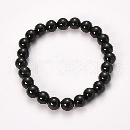 Natural Obsidian Beaded Stretch Bracelets BJEW-Q692-12-8mm-1