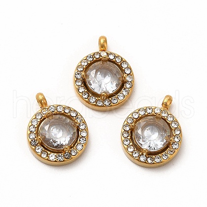PVD Vacuum Plating 304 Stainless Steel Cubic Zirconia Pendants STAS-A076-05G-04-1