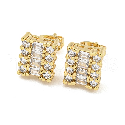 Brass Micro Pave Cubic Zirconia Ear Studs EJEW-P261-31G-1