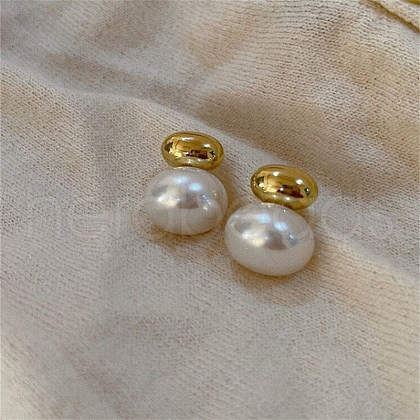 Alloy Imitation Pearl Stud Earrings FS-WGD078E-01-1