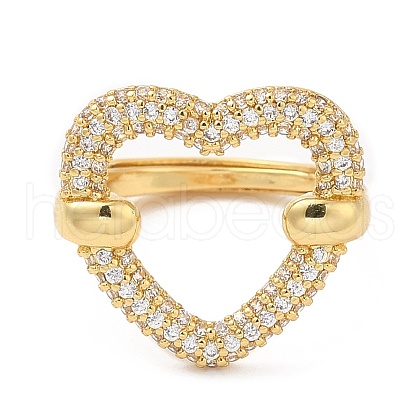 Clear Cubic Zirconia Hollow Heart Adjustable Ring RJEW-M148-04G-1