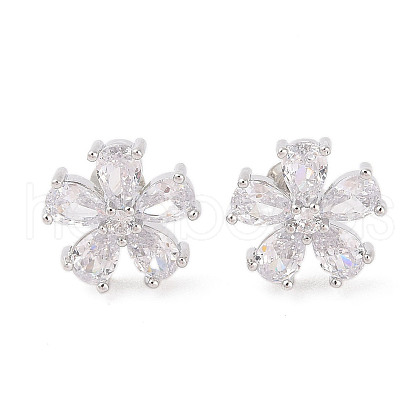 Rack Plating Brass Micro Pave Cubic Zirconia Stud Earrings EJEW-I304-07P-09-1