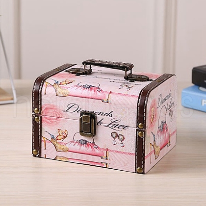 Retro Printed Imitation Leather Jewelry Storage Boxs with Handle PW-WG64239-02-1