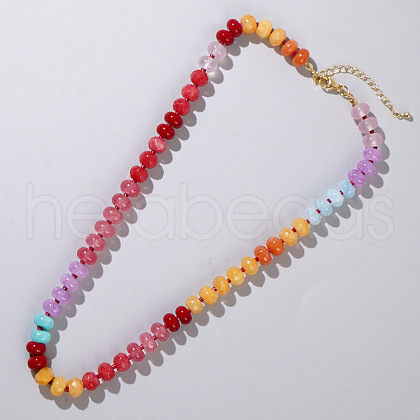 Bohemian Style Natural Mixed Stone Rondelle Beaded Necklaces for Women QM8481-2-1