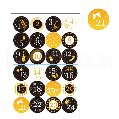 Number 1~24 Christmas Paper Self Adhesive Stickers XMAS-PW0001-191D-1