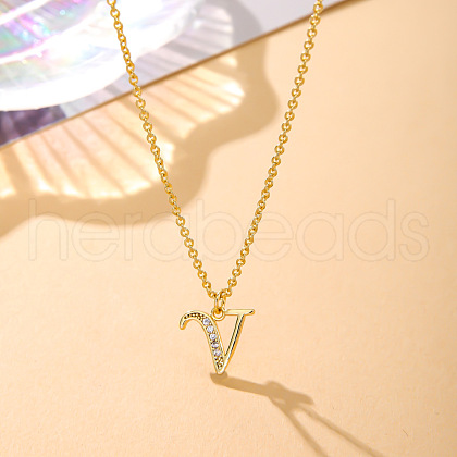 Fashionable Brass Micro Pave Clear Cubic Zirconia Initial Pendant Necklaces for Women FS-WG2FE2D-22-1
