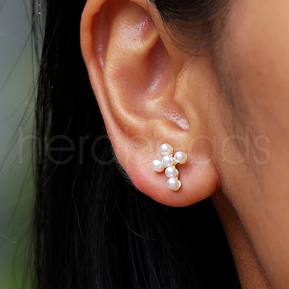 Elegant Cross Brass Stud Earrings XC2050-1