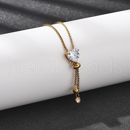 304 Stainless Steel Crystal Rhinestone Heart Box Chain Lariat Necklaces for Women NJEW-B131-03G-1