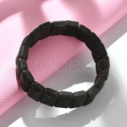 Rectangle Frosted Natural Lava Rock Bead Stretch Bracelets for Women Men BJEW-C097-03B-1