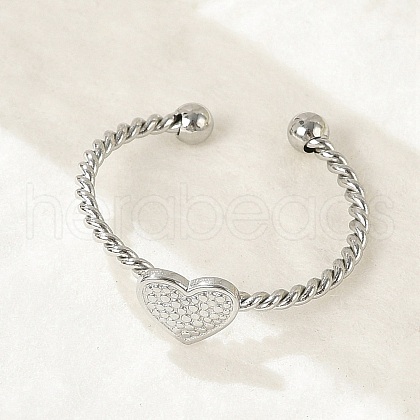 Heart 304 Stainless Steel Open Cuff Rings for Women RJEW-G338-14P-1
