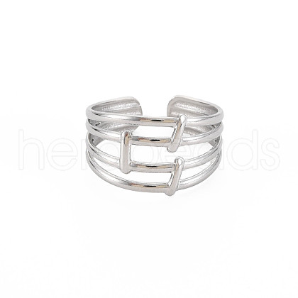 Non-Tarnish 304 Stainless Steel 4 Line Open Cuff Ring for Women RJEW-S405-158P-1
