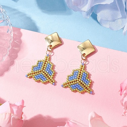 MIYUKI Delica Beads & 304 Stainless Steel Dangle Stud Earrings EJEW-MZ00418-02-1