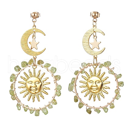 Vintage Natural Peridot Ear Studs EJEW-JE05807-01-1