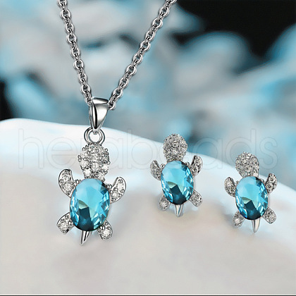 Tortoise Alloy Rhinestone & Glass Pendant Necklaces & Stud Earrings Sets FS-WG4B54D-08-1
