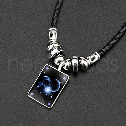 Alloy & Glass & Imitation Leather Cord Pendant Necklaces WGFA685-09-1