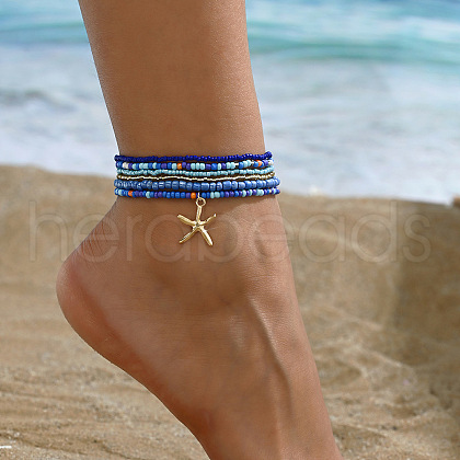 6Pcs Alloy Glass Seed Beads Anklets WGFF5FF-04-1