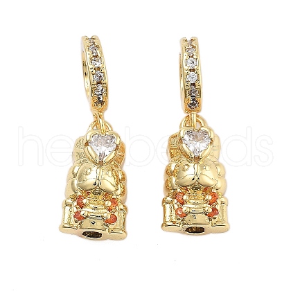 Rack Plating Brass Orange Cubic Zirconia European Dangle Charms KK-Q006-58G-1