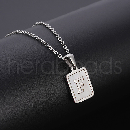 Rectangle Stainless Steel Pave Natural White Shell Pendant Necklaces FS-WG3D812-06-1