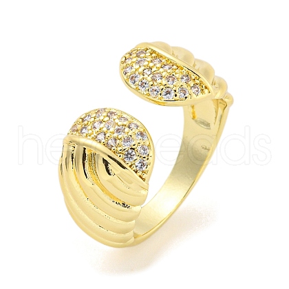 Brass Micro Pave Cubic Zirconia Open Cuff Ring for Women AJEW-U003-12G-1