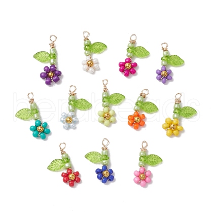 12Pcs Seed Beads Beaded Charms PALLOY-MZ00281-1