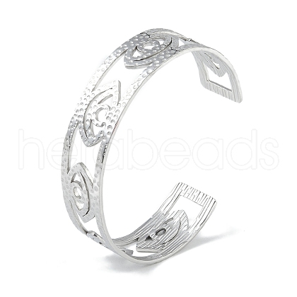 Non-Tarnish 304 Stainless Steel Hollow Eye Open Cuff Bangles for Women BJEW-U002-06P-1