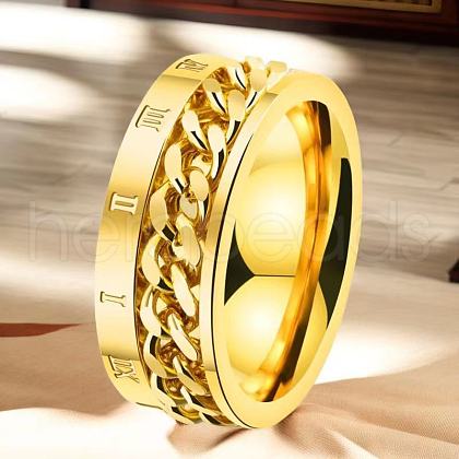 Roman Numerals Stainless Steel Curb Chain Finger Rings WG37698-10-1