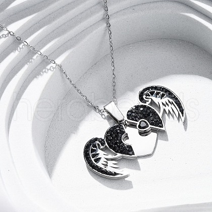 304 Stainless Steel Polymer Clay Jet Rhinestones Openable Pendant Necklaces for Women NJEW-Z065-09P-1