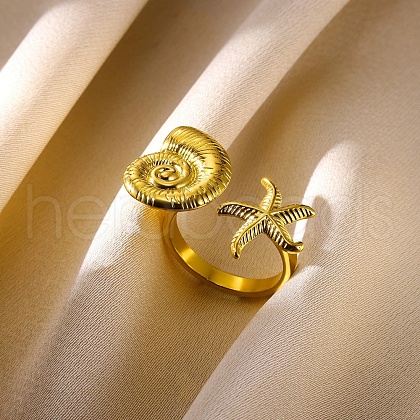 304 Stainless Steel Open Cuff Ring for Women RJEW-Z088-02G-03-1