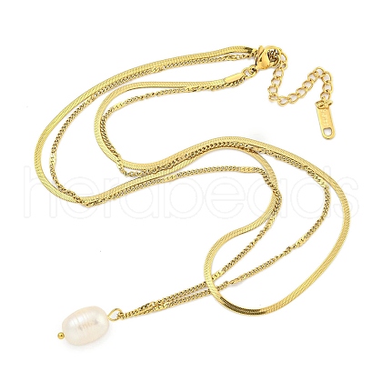 Mother's Day Jewellery Ion Plating(IP) 304 Stainless Steel Double Layer Necklaces NJEW-S426-05G-1