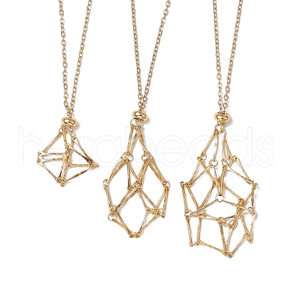 3Pcs 3 Styles 304 Stainless Steel Cable Chain Macrame Pouch Empty Stone Holder Necklace Making NJEW-JN04974-1
