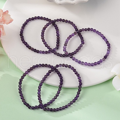 Natural Amethyst Round Bead Stretch Bracelets X-BJEW-L594-B08-1