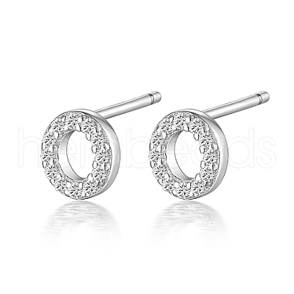 Rhodium Plated 925 Sterling Silver Initial Letter Stud Earrings HI8885-15-1