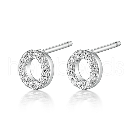 Anti-Tarnish Rhodium Plated 925 Sterling Silver Initial Letter Stud Earrings HI8885-15-1