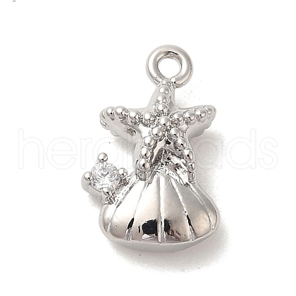 Marine Animal Theme Platinum  Brass Micro Pave Clear Cubic Zirconia Pendants KK-U031-01P-03-1