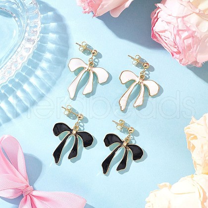 2Pairs Bowknot Alloy Enamel Dangle Stud Earrings EJEW-JE06448-1