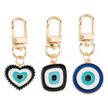 DICOSMETIC 3Pcs 3 Styles Evil Eye Alloy Enamel Pendant Decoration KEYC-DC0001-22-1
